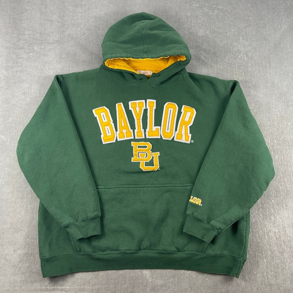 Baylor Bears Men XL Green Hoodie E5 Pullover Tackle Twill BU Logo Sweatshirt